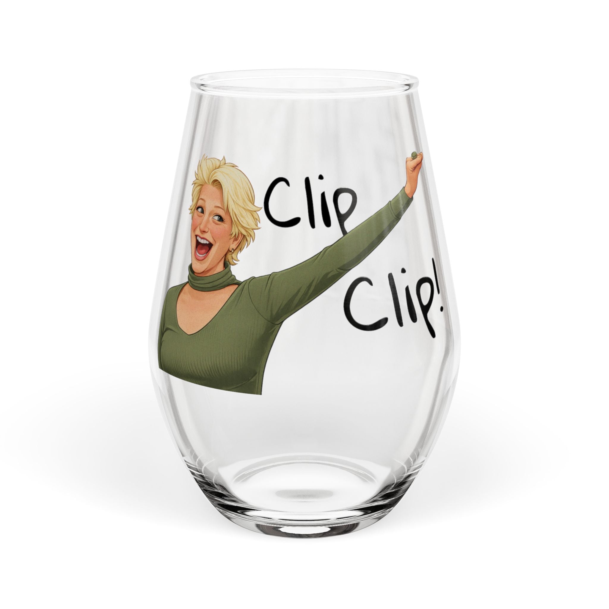 Stemless Wine Glass – 'Clip Clip!' (11.75 oz)
