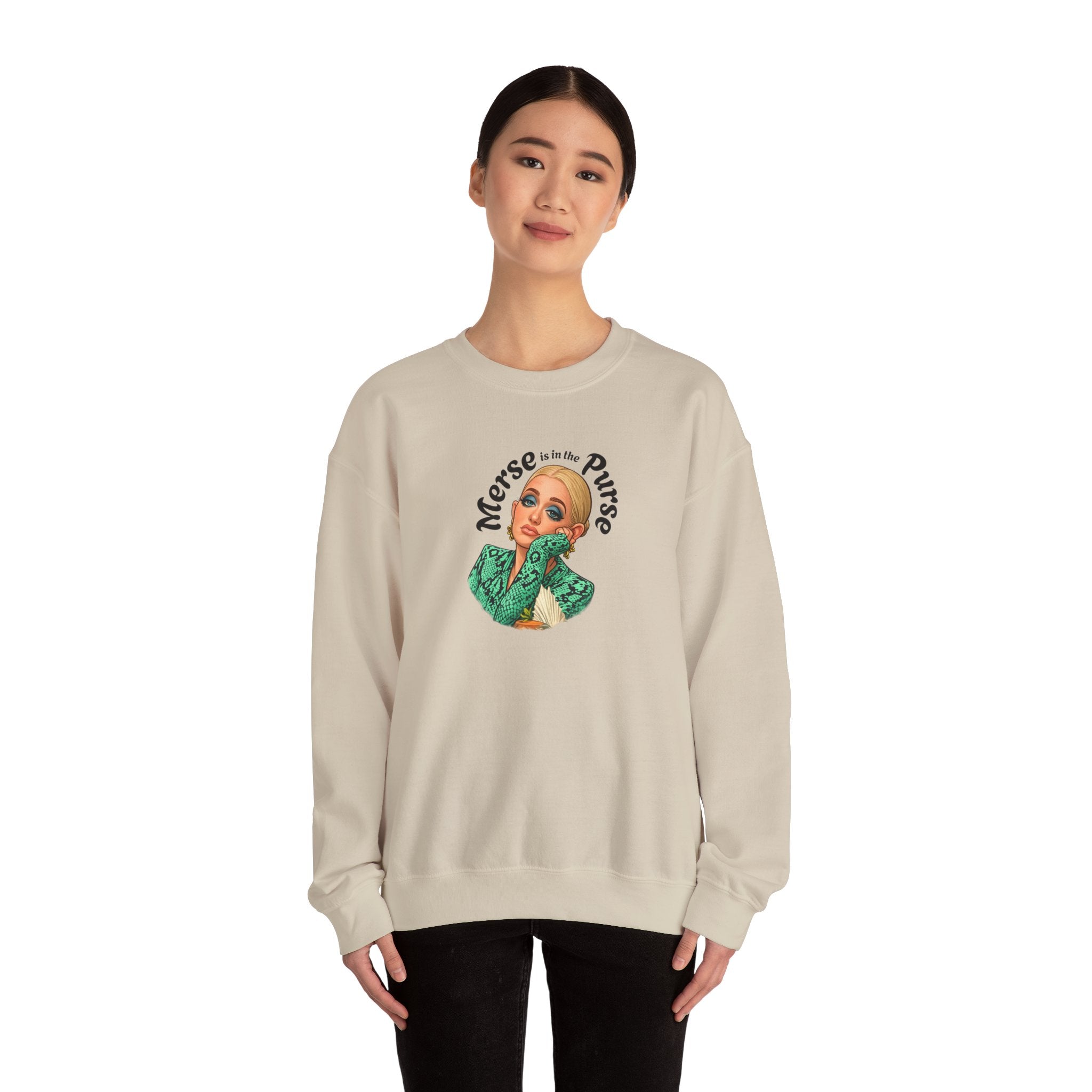Vintage Glam Crewneck Sweatshirt — “Merse is in the Purse” Retro Pinup Design